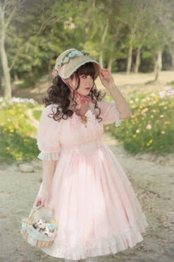 Square Collar Lace Short Sleeves High Waisted Plus Size Sweet Lolita OP Dress -LolitaInside 0020d5c433453f80eb5f530bab2be1e6