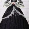 Black Multi-Layer Lace Stitching Trumpet Sleeves High Waisted Hollow Floral Embroidery Victorian Lolita Prom Dress
