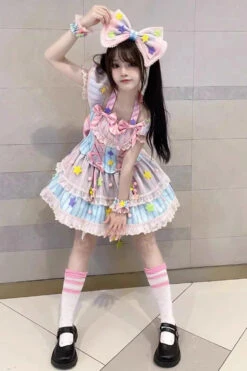 Blue/Pink Magical Girl Short Sleeves Ruffle Bowknot Stars Sweet Princess Lolita Dress -LolitaInside 00527b4672ad00fc513526ebac996a63
