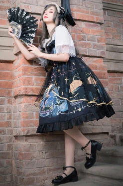 Dark Blue Vintage Mermaid Song Square Collar Bowknot Ruffled Sleeveless Gothic Lolita JSK Dress -LolitaInside 00a0fb729d169834a70909c9c5a27361