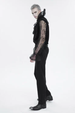 Black Lotus Leaf Stand Collar Semitransparent Lace Long Sleeved Men's Gothic Shirt -LolitaInside 00a73b350d2b299c54c7aaec1d24b924
