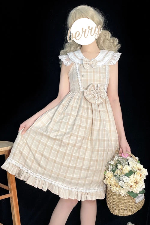 Plaid Print With Fake Collar High Waisted Sweet Lolita JSK Dress 4 Plaid Print With Fake Collar High Waisted Sweet Lolita JSK Dress - Image 2