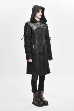 Brown Hooded Denim Tattered Long Mens Punk Coat -LolitaInside 015eee07729641ec4a3325858fd9dff1
