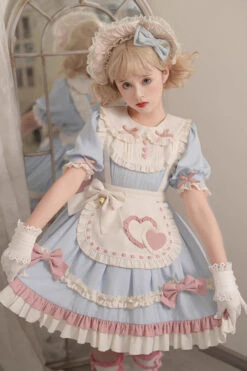 Blue Short Puff Sleeves Ruffle Bowknot Maid Sweet Princess Lolita Dress -LolitaInside 01d6ee4d8c93042cedb7a2b2928958a7