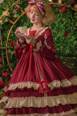 Court Style Long Sleeves High Waisted Bowknot Ruffled Multi-Layer Classic Lolita Op Dress -LolitaInside 022d4f2b74dc5ab71f9f214a95bb659d