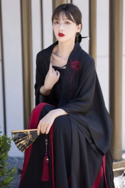 Black/Red Chinese Style Song Dynasty Flower Embroidery Long Sweet Hanfu Dress Full Set -LolitaInside 026a5d4448cead25f923fb7a2e6d8dcc