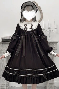 Black Bowknot Ruffled Long Sleeves Lolita OP Gothic Lolita Dress -LolitaInside 028a97caa11a7dee8fc48c6e8b200f2a