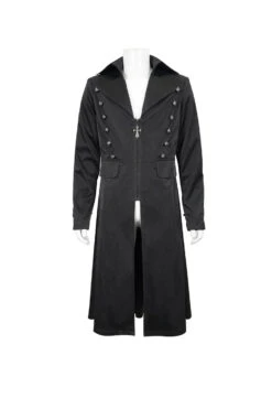 Black Lapel Collar Double Breasted Metal Cross Zip Men's Gothic Long Coat -LolitaInside 029dc68e96f08b562543fd4dff352bbc