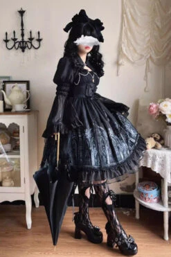 Black Sleeveless Church Of Silent Night Print Ruffle Gothic Lolita Jsk Dress -LolitaInside 02b264424eddbf8a3b0aea11066c6f50