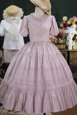 Elegant Cardigan Round Neck Short Sleeves Ruffle One Piece Sweet Lolita Dress 8 Colors