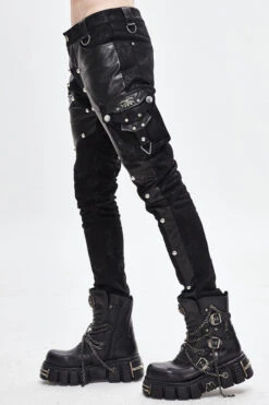 Black Patchwork Asymmetric Rivet Studded Punk Leather Mens Pants -LolitaInside 02f7fe41bb9741b69a95c0c3062eb6b3