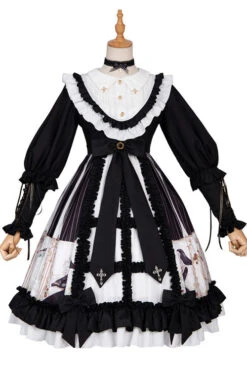 Black/White Dark Gold Hymn Bowknot Square Collar Long Sleeves Cardigan Ruffled Gothic Lolita OP Dress -LolitaInside 030017f2b59a2298ad7a0b983b86b203