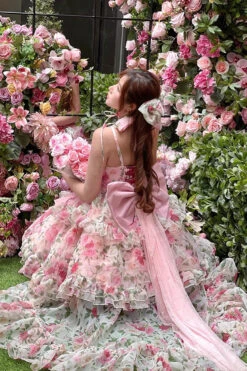 Pink Multi-Color Rose Print Sleeveless Sweet Lolita Strapless Dress -LolitaInside 0334e8b495f51413c70553a5fac45ca9