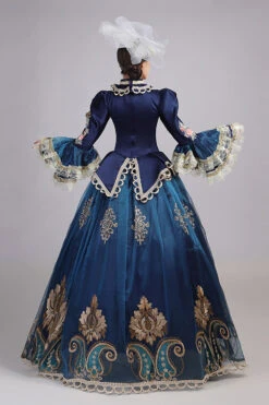 Blue Trumpet Sleeves High Waisted Three Dimensional Flower Hollow Embroidery Print Victorian Lolita Prom Dress -LolitaInside 0349e60fbbe9cd961de5e2cf3d947e64