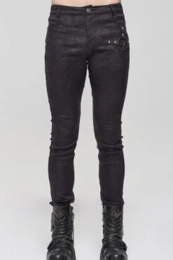 Black Punk High Collar Long Sleeve Stitched Metal Lace-Up Pentagram Hollow Texture Design Men's T-Shirt