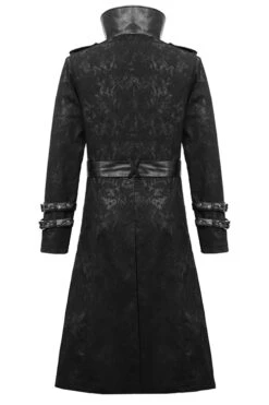 Black Open Collar Printed Belted Long Mens Punk Coat -LolitaInside 039ed1be80193656e22bce59cb029efb