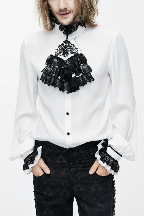 White Chiffon Chest Embroidery Lace Sleeves Mens Gothic Blouse 3 White Chiffon Chest Embroidery Lace Sleeves Mens Gothic Blouse