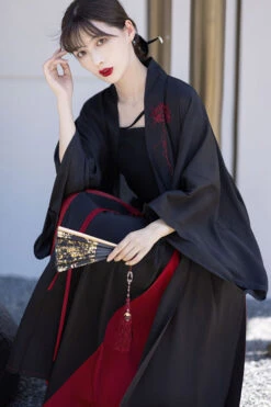 Black/Red Chinese Style Song Dynasty Flower Embroidery Long Sweet Hanfu Dress Full Set -LolitaInside 0416d72a4ffae26d784c24ecd9e5be2e