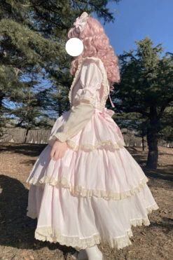 Pink Lapel Collar Long Sleeves High Waisted Multi-layer Bowknot Sweet Lolita Dress -LolitaInside 043017b69b124de50a75f17f863441a4