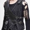 Black V Neck Asymmetric Lace Up Leather Loop Shoulder Rivet Corduroy Men's Punk Waistcoat -LolitaInside 045d8b6fb4a2875d010e9d90e7c5ecb6