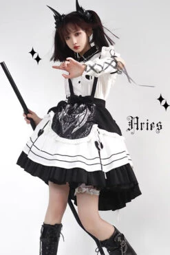 White/Black Ruffle British Style Maid Gothic Lolita Strap Dress -LolitaInside 047d14afb728689b1e2e4b2addac3183