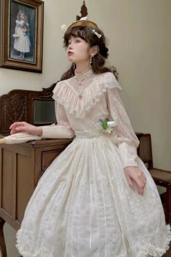 Ivory Elegant Vintage Tulip Multi-Layer Ruffled Classic Lolita Skirt Dress -LolitaInside 0496d4804e5d19a7965cf90cf51dafc4