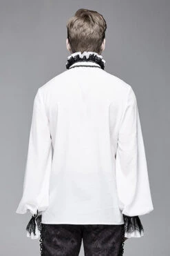 White Chiffon Embroidered Long Sleeves Mens Gothic Blouse -LolitaInside 049ca91ab151cce869362a1d1f5446da
