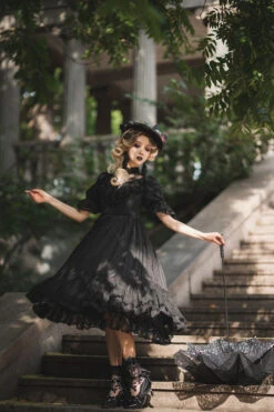 Elegant Vintage Rose Print Multi-Layer Ruffled Sweet Lolita OP Dress -LolitaInside 05482803df5f844761317fa33bde4d07