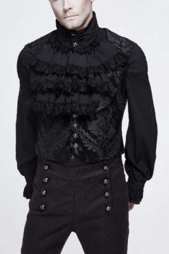 Black Metal Mushroom Button Waist Loop Jacquard Short Men's Gothic Waistcoat