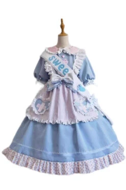 Blue Short Sleeves Love Redemption Print Ruffle Bowknot Lolita Dress