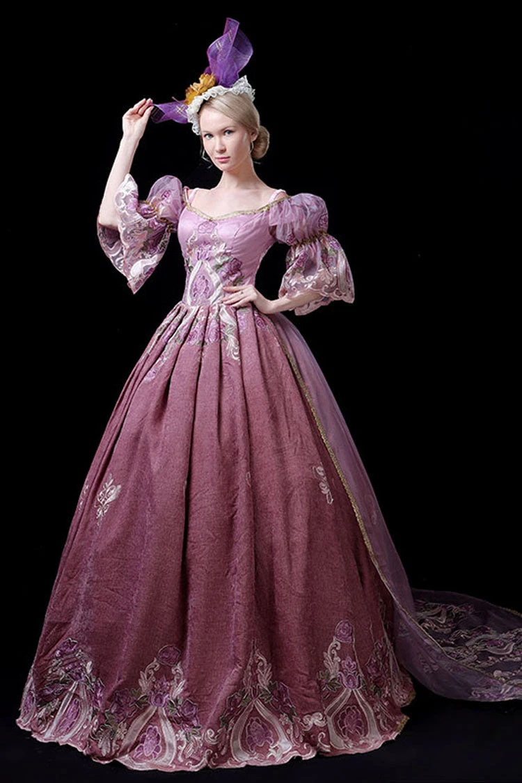 Half Sleeves High Waisted Hollow Embroidery Print Victorian Lolita Prom Dress 4 Half Sleeves High Waisted Hollow Embroidery Print Victorian Lolita Prom Dress - Image 2