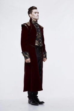 Black/Red Jacquard Gold Faded Buttons Fleece Long Men's Gothic Coat -LolitaInside 067da46385507e0298549075331b0934