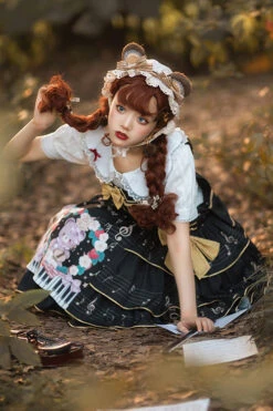 Black Multi-Layer Ruffled Note Bear Print Sweet Lolita JSK Dress -LolitaInside 069df7960101abdf23851dc4a11b6032