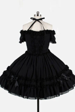 Chiffon Binding Strap Short Sleeves Boat Neck Classic Lolita Dress -LolitaInside 06a649f6b5dd1e7a34b87daca61230b5