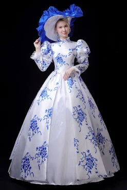 Blue/White Porcelain Printing Stand Collar High Waisted Victorian Lolita Prom Dress 9 Blue/White Porcelain Printing Stand Collar High Waisted Victorian Lolita Prom Dress -LolitaInside 075e9d4b335982ecb4872869c9dd0f2c