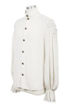White Straight Collar Puff Sleeve Jacquard Mens Punk Blouse -LolitaInside 07e415d4d42ecf7265495fa24033f209