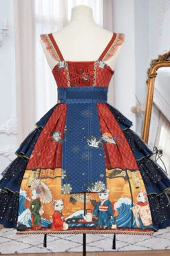 Blue Ukiyoe Cat & Waves Print Sleeveless Multi-Layer Sweet Lolita JSK Dress -LolitaInside 081a3d7829a698e14c2d85acac03a7b3