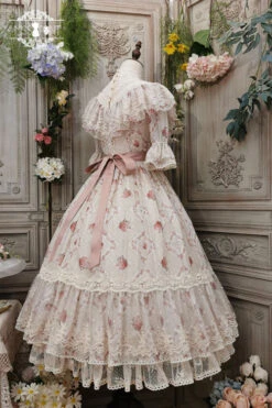 Elegant Vintage Rose Flowers Print Multi-Layer Embroidery Ruffled Sweet Lolita OP Dress -LolitaInside 086a231762a530a0313879c23fbf66da