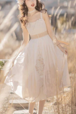 White Chinese Style Bronzing Flower Embroidery Sweet Lolita Jsk Dress