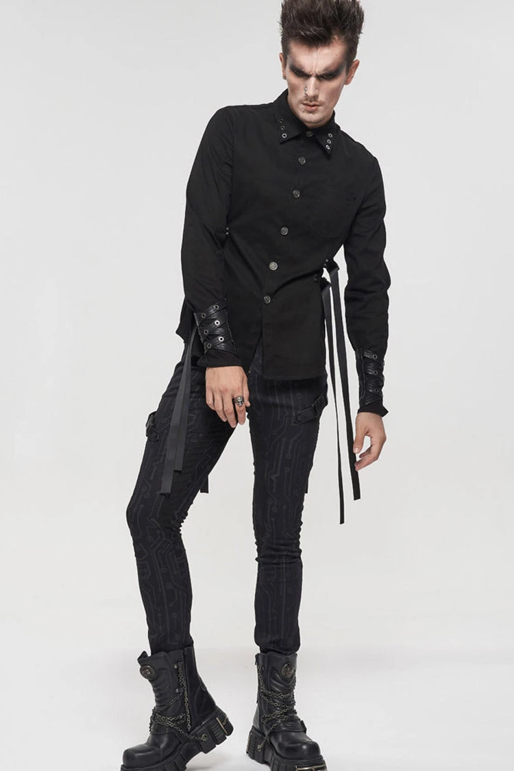 Black Punk Casual Circuit Diagram Print Asymmetric Decoration Men's Long Pants 12 Black Punk Casual Circuit Diagram Print Asymmetric Decoration Men's Long Pants - Image 10