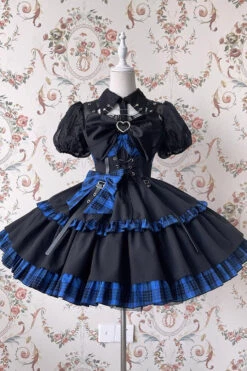 Black/Blue Sleeveless Multi-layer Ruffle Bowknot Gothic Lolita Jsk Dress -LolitaInside 09694538d0af39abc9c8b0174ae754ee