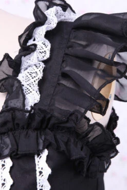 Black/White Cap Sleeves Ruffled Bowknot Lace Trim Gothic Lolita Dress -LolitaInside 09ffec3b9718665eb4c5be232d4c0d2a