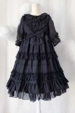 Black Lace Cool Angel Short Sleeves Bowknot Ruffle Gothic Lolita Dress -LolitaInside 0a0d28bf74cce53e77ec625f948a741d
