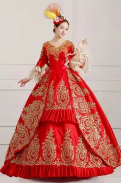 Multi-Layer Half Sleeves Trumpet Sleeves High Waisted Hollow Embroidery Floral Print Ruffled Victorian Lolita Prom Dress -LolitaInside 0a878b918f67189df38fd670343aed47