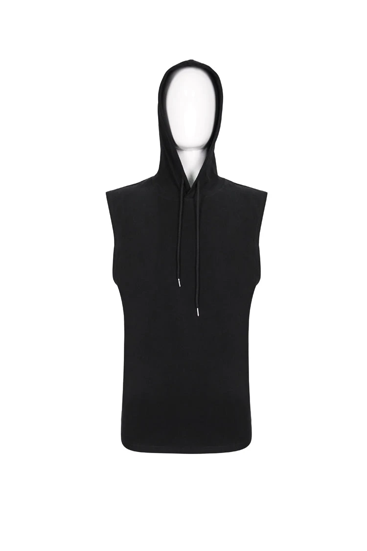 Black Knit Irregular Simple Versatile Sleeveless Hooded Men's Punk Tank Top 8 Black Knit Irregular Simple Versatile Sleeveless Hooded Men's Punk Tank Top - Image 6