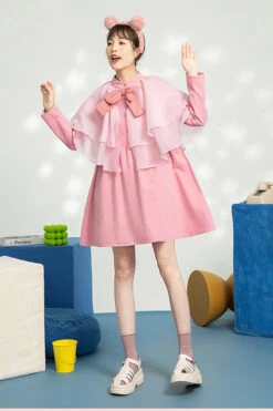 Pink Stand Collar Bow Organza Ruffled Shawl Princess Sweet Lolita OP Dress -LolitaInside 0b97b14c09ba5c19924bec4cc7c2fc5c