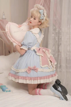 Blue Short Puff Sleeves Ruffle Bowknot Maid Sweet Princess Lolita Dress -LolitaInside 0c43a2532b3e638a0070f0f21bd867f0