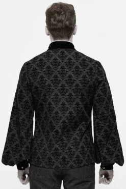 Black Court Pattern Flocking Lantern Sleeves Mens Gothic Blouse -LolitaInside 0caefb27526b26761a75f57c3051b652
