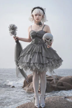 Silver Gray Ruffle Bowknot Peninsula Iron Box Ballet Sweet Elegant Princess Lolita Jsk Dress -LolitaInside 0cdff108bf8defdd38140ea7041b4951