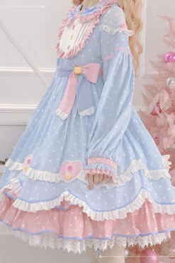 Blue Pop Sugar Bowknot Long Sleeves Love Pocket Decoration Multi-Layer Ruffled Sweet Lolita OP Tiered Dress -LolitaInside 0ce28cbbab5a3eafc26316e929fb8eff